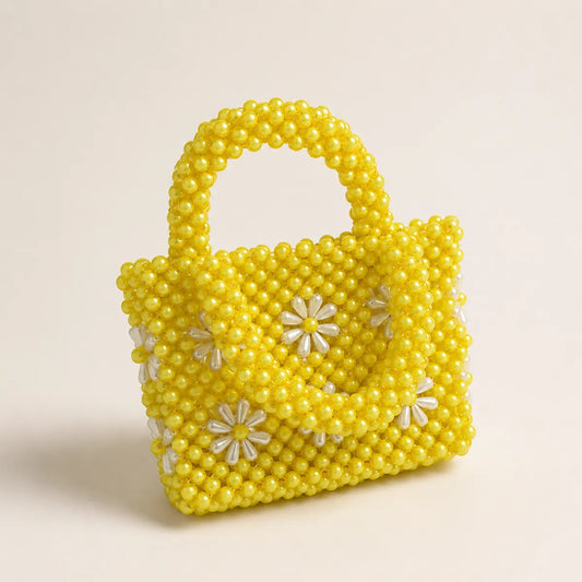 Yellow Beaded Daisy Tote Bag | Sunshine Bloom