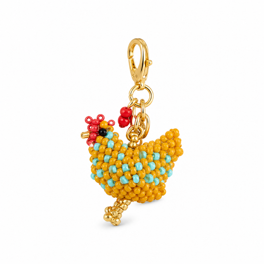 Handmade Glass Seed-Bead Hen Bag Charm - Beaded Hen Keychain for Bags & Keys