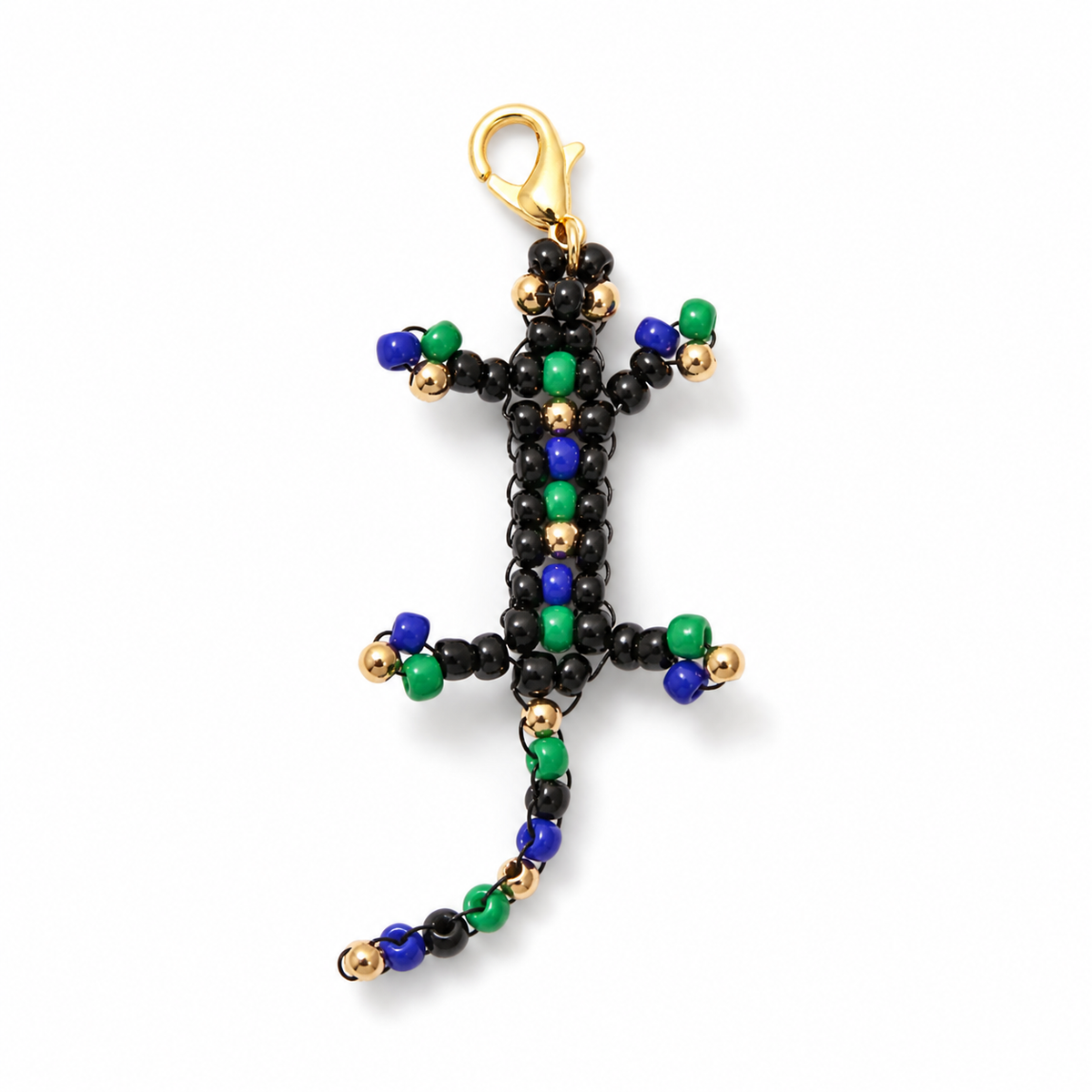 Handmade Glass Seed-Bead Lizard Bag Charm - Beaded Lizard Keychain for Bags & Keys