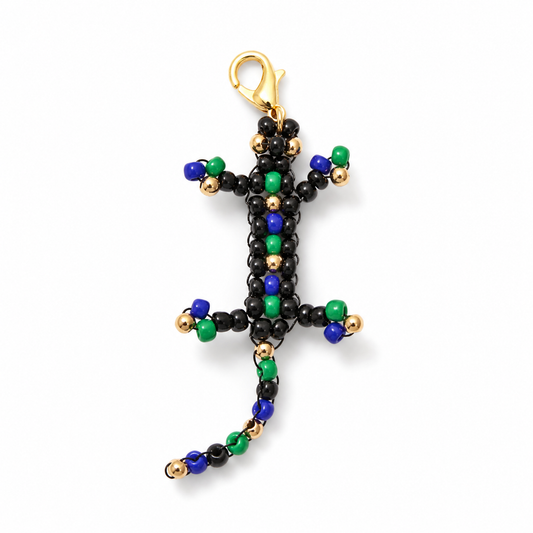 Handmade Glass Seed-Bead Lizard Bag Charm - Beaded Lizard Keychain for Bags & Keys