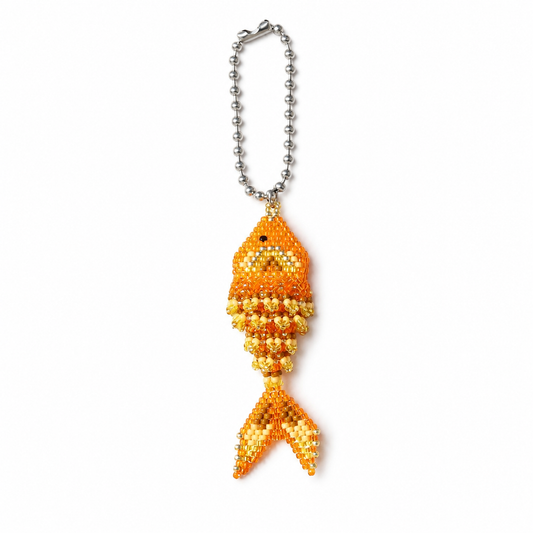 Handmade Glass Seed-Bead 3D Fish Bag Charm - Beaded 3D Fish Keychain for Bags & Keys
