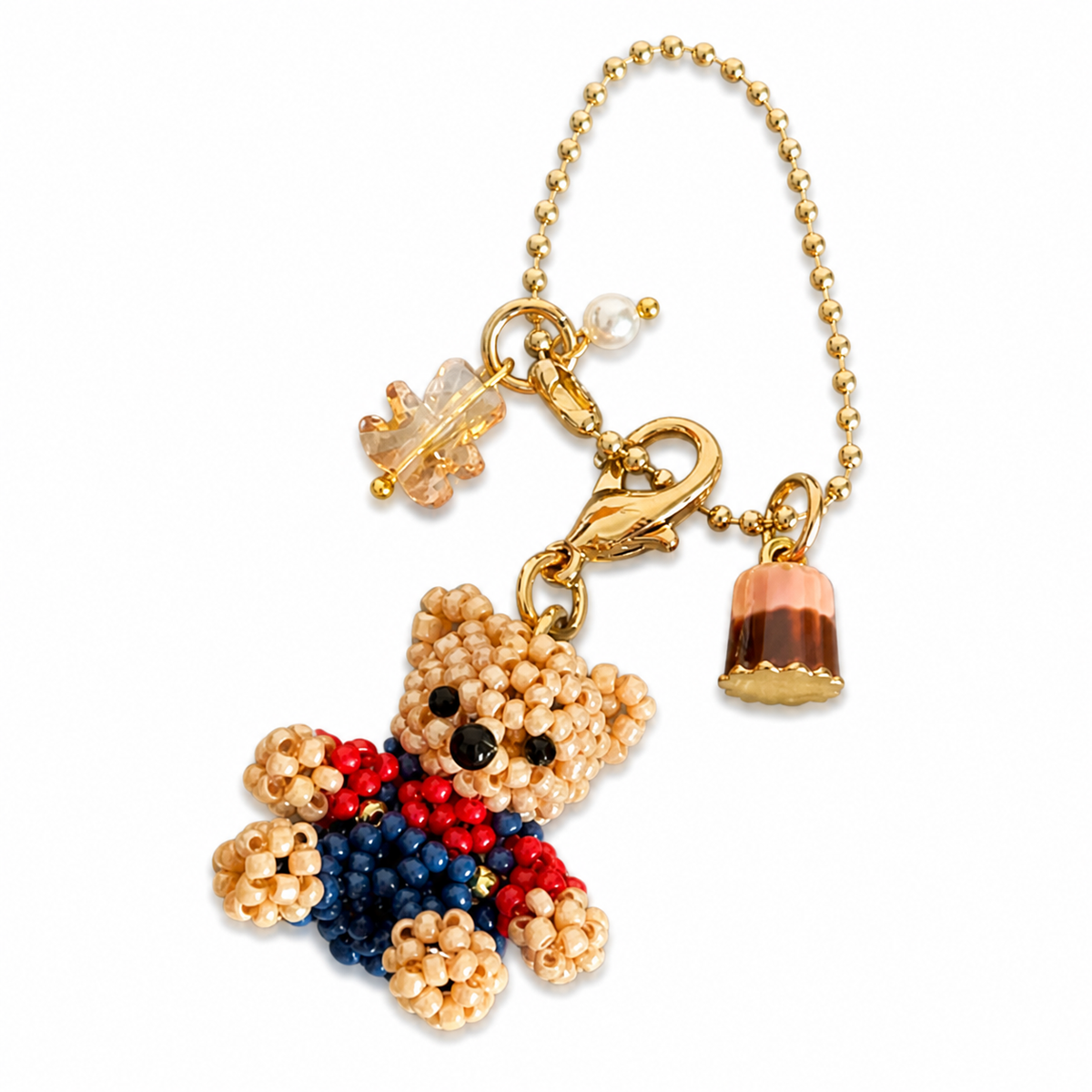 Handmade Glass Seed-Bead Teddy Bear Bag Charm - Beaded Teddy Bear Keychain for Bags & Keys