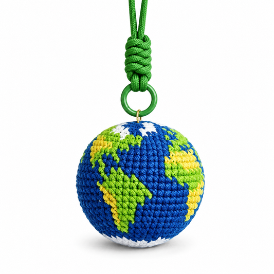 Blue Marble Earth Keychain – Hand-Crocheted Globe Charm for Bags & Backpacks