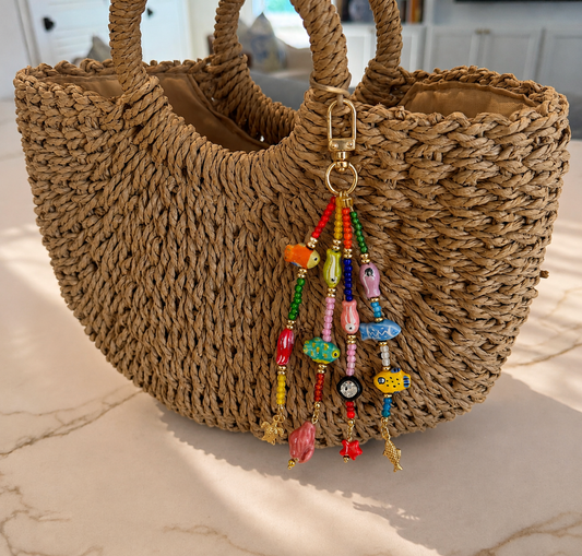 Hand-Painted Ceramic Beaded Bag Charm