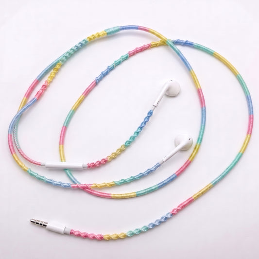 Cotton candy pastel earphone wrap pink teal gradient — handmade headphone accessory