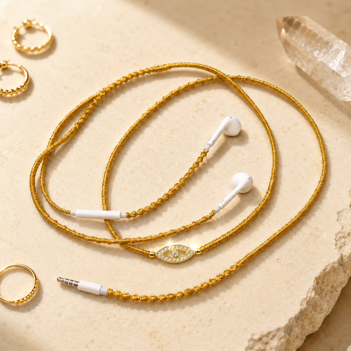 Evil Eye Gold Earphone Charm — Nazar Protection Braided Wrap