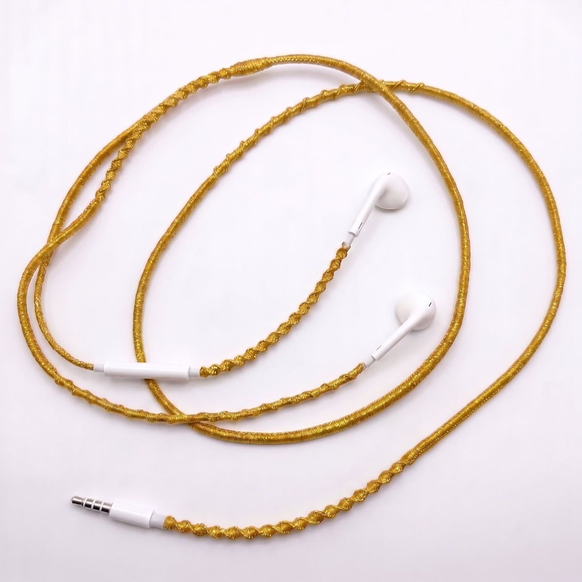 Gold braided earphone wrap handmade — wired headphone accessory
