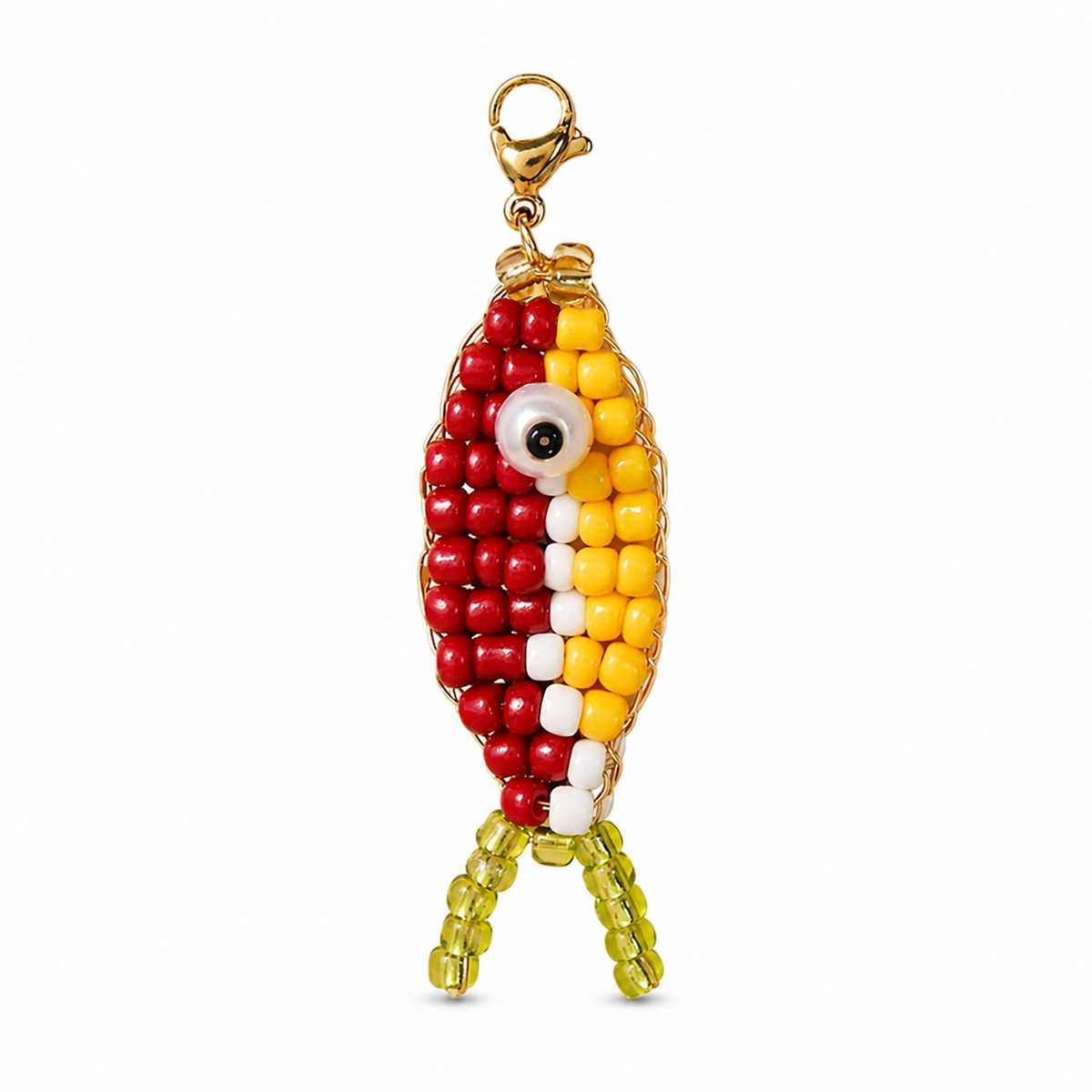 Beaded Fish Bag Charm - Handmade Glass Seed-Bead Fish Keychain for Bags, Keys & Zipper Pulls