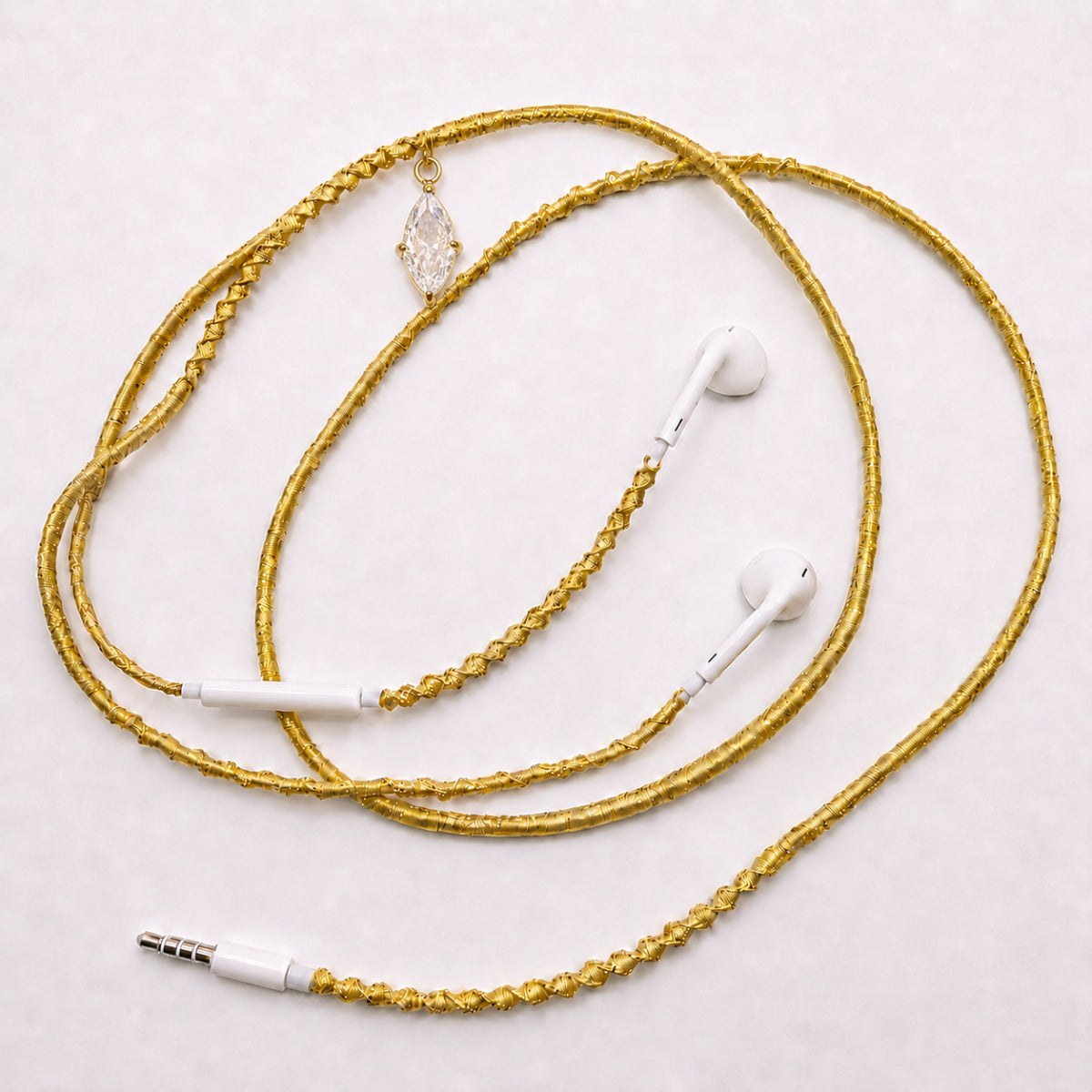 Marquise crystal gold earphone charm — celebrity inspired braided headphone wrap