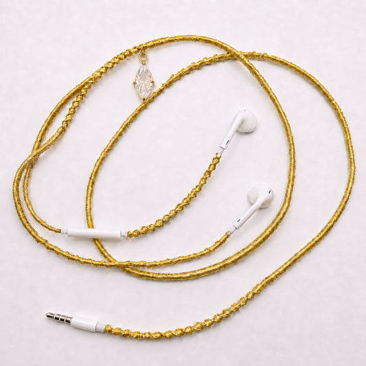 Marquise crystal gold earphone charm — celebrity inspired braided headphone wrap