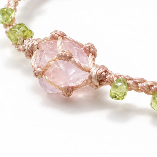 Held Gently – Raw Rose Quartz Wrapped Bracelet