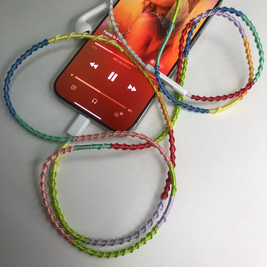 Bold Rainbow Hand-Wrapped Wired Earphones — Colorful Y2K Design