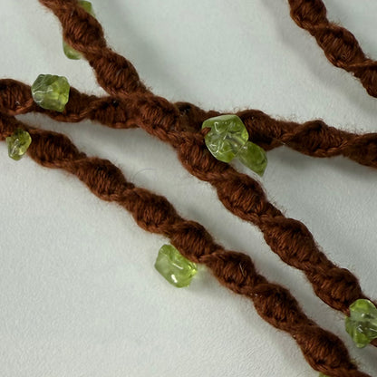 Bronze Bead Macrame-Wrapped Wired Earphones — Boho Metal Accents