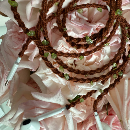 Bronze Bead Macrame-Wrapped Wired Earphones — Boho Metal Accents