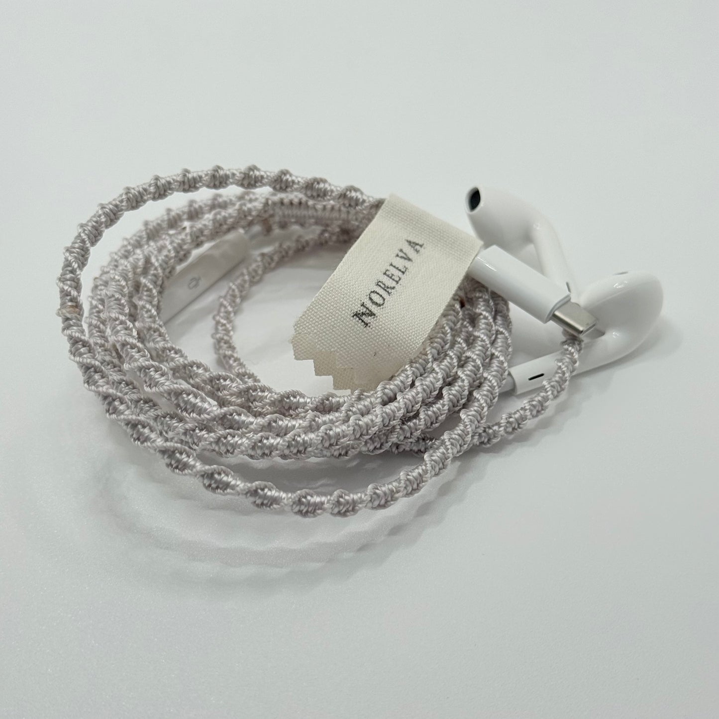 Silver Mist Hand-Wrapped Wired Earphones — Soft Grey Minimal Finish