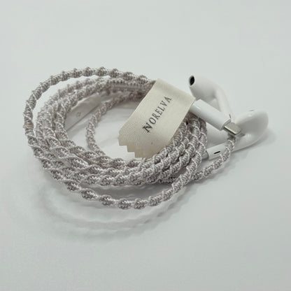 Silver Mist Hand-Wrapped Wired Earphones — Soft Grey Minimal Finish