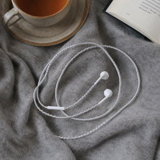 Silver Mist Hand-Wrapped Wired Earphones — Soft Grey Minimal Finish