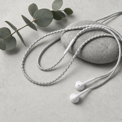 Silver Mist Hand-Wrapped Wired Earphones — Soft Grey Minimal Finish