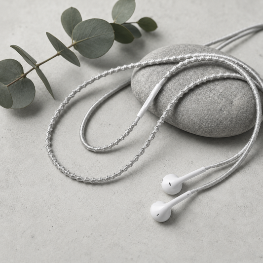 Silver Mist Hand-Wrapped Wired Earphones — Soft Grey Minimal Finish