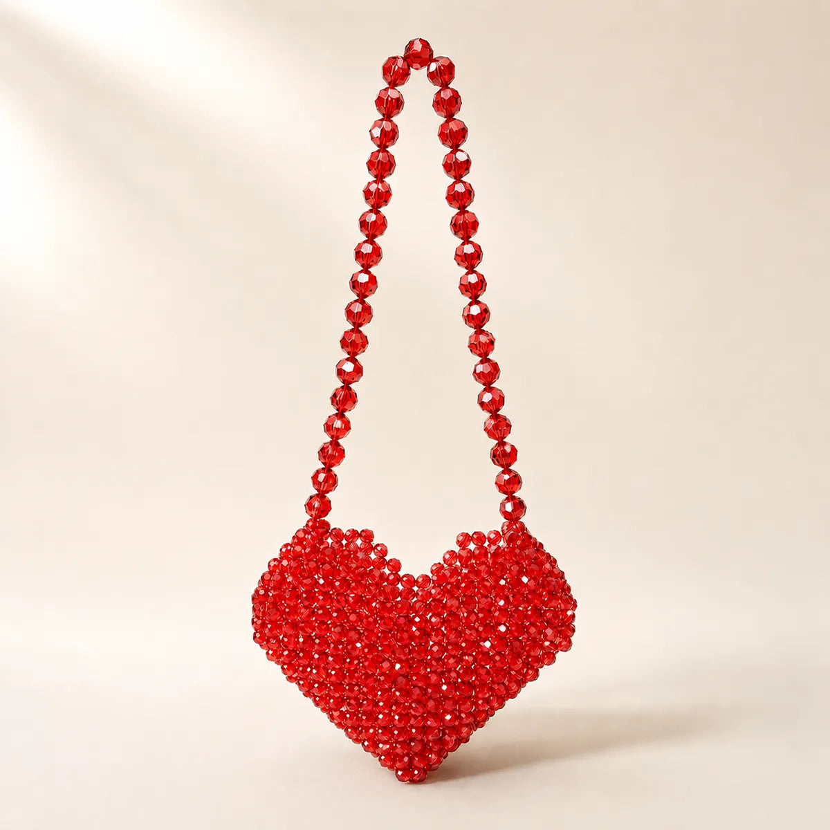 Red Heart Shaped Crossbody Bag — Hand-Beaded