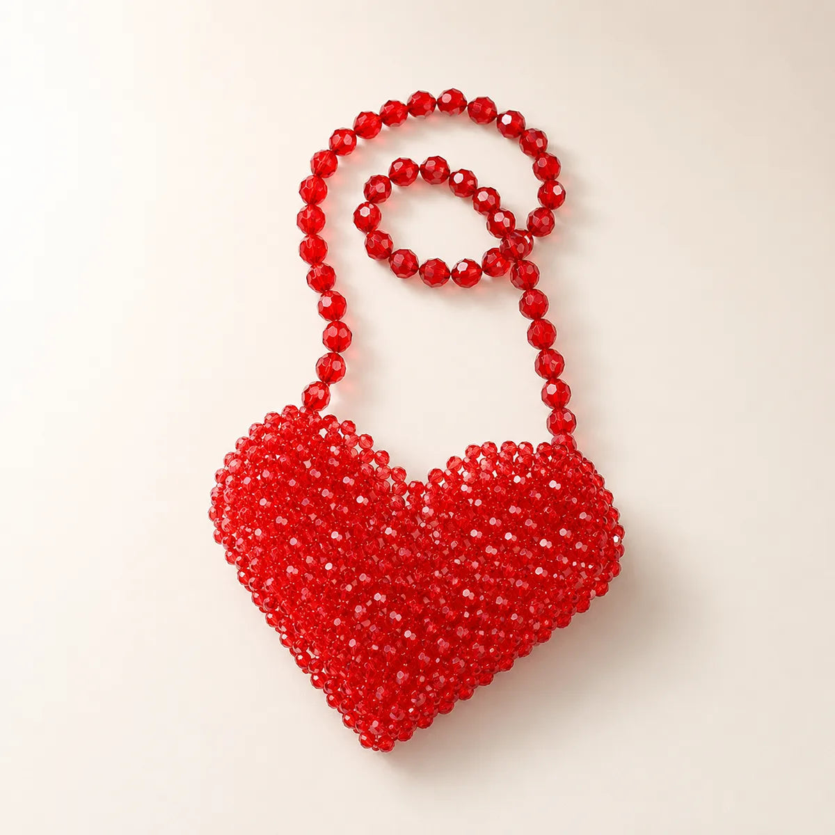 Red Heart Shaped Crossbody Bag — Hand-Beaded