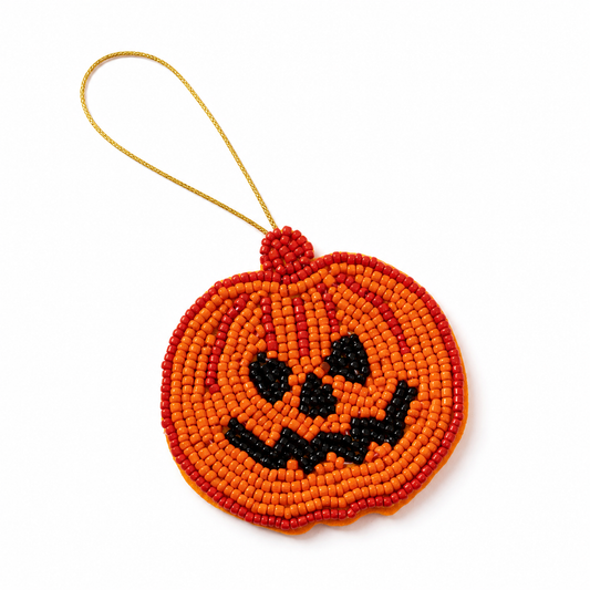 Handmade Glass Seed-Bead Jack-o'-Lantern - Beaded Halloween Pumpkin Ornament & Bag Charm