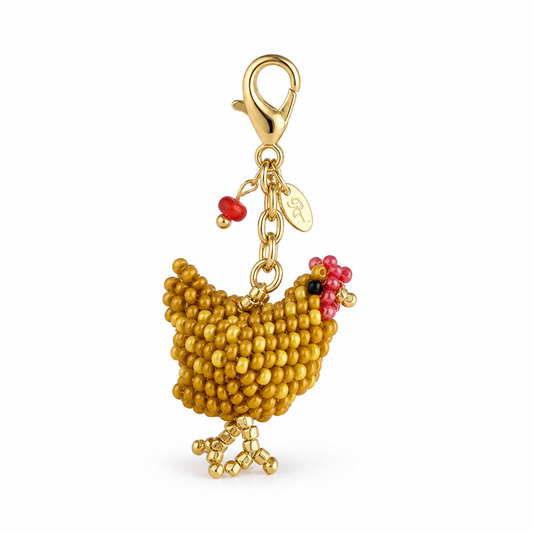 Handmade Glass Seed-Bead Hen Bag Charm - Beaded Hen Keychain for Bags & Keys