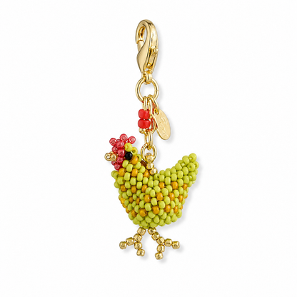 Handmade Glass Seed-Bead Hen Bag Charm - Beaded Hen Keychain for Bags & Keys