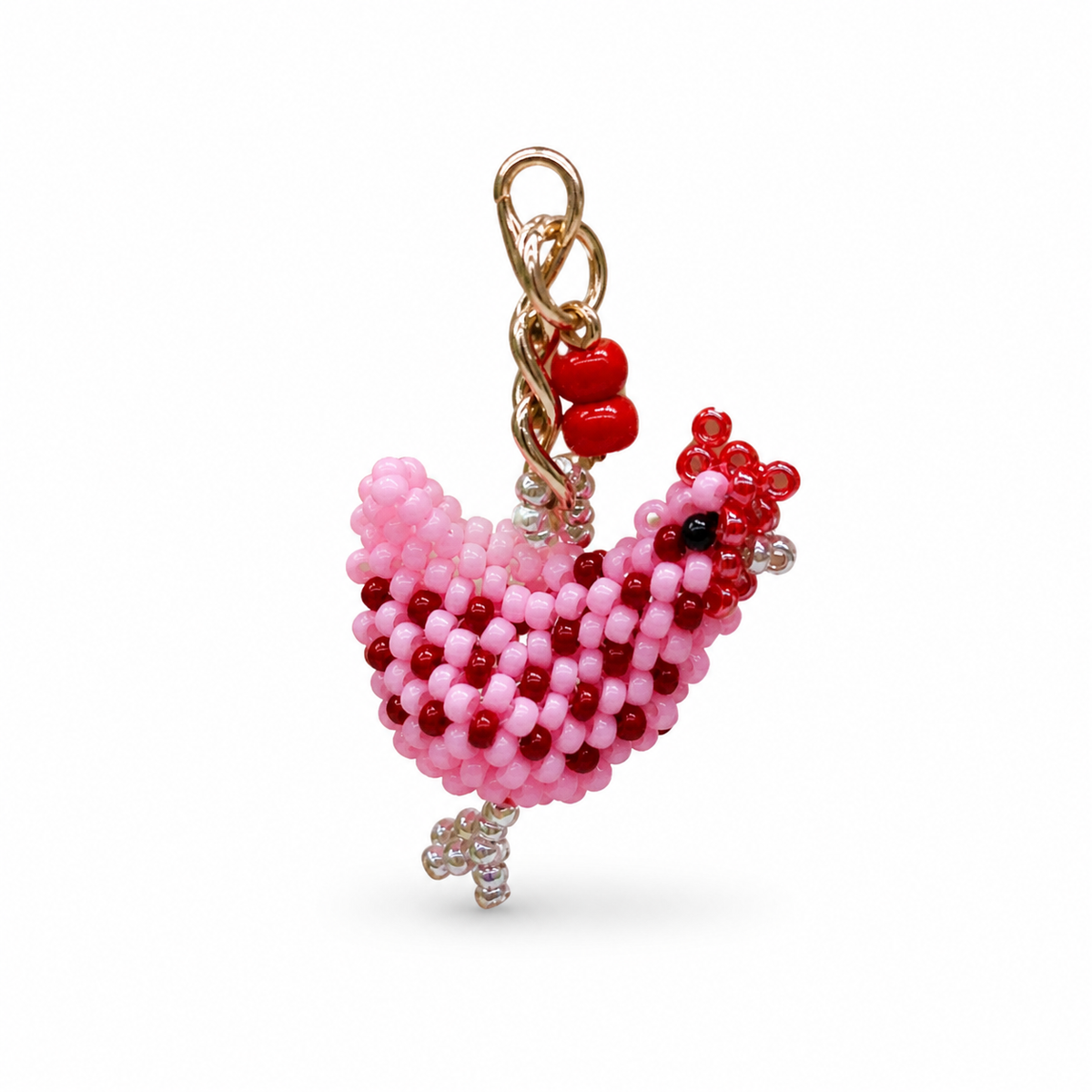 Handmade Glass Seed-Bead Hen Bag Charm - Beaded Hen Keychain for Bags & Keys
