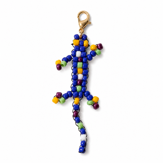 Handmade Glass Seed-Bead Lizard Bag Charm - Beaded Lizard Keychain for Bags & Keys