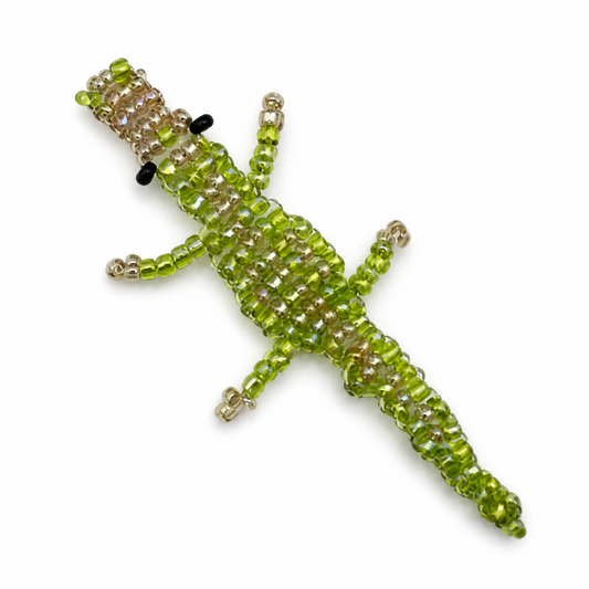 Handmade Glass Seed-Bead Crocodile Bag Charm - Beaded Crocodile Keychain for Bags & Keys