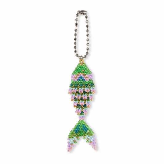 Handmade Glass Seed-Bead 3D Fish Bag Charm - Beaded 3D Fish Keychain for Bags & Keys