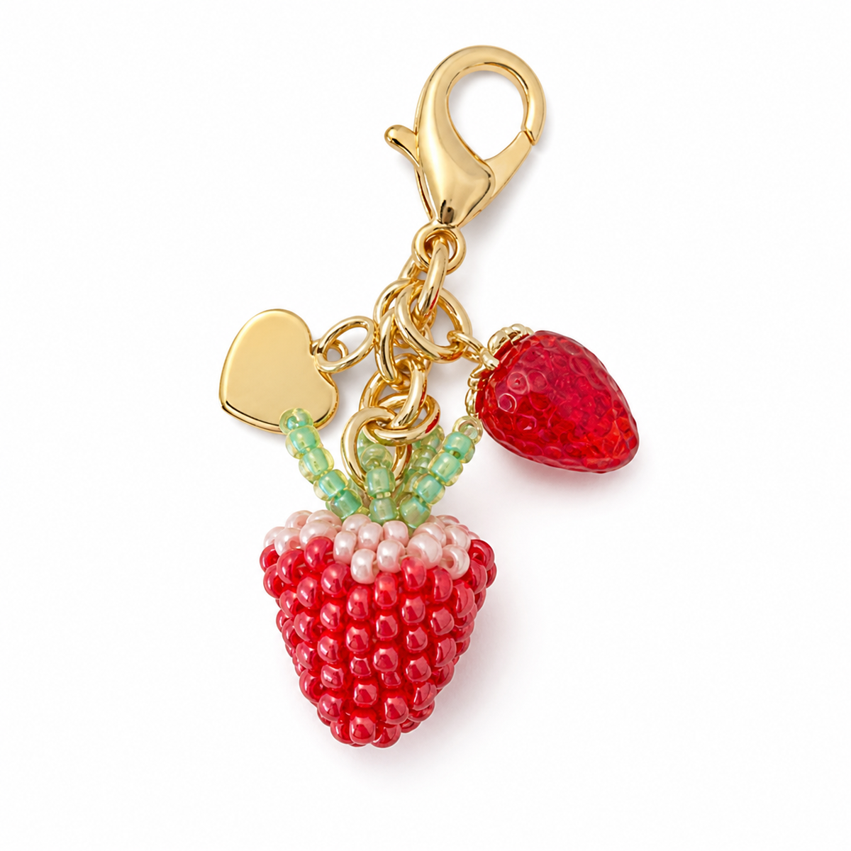 Handmade Glass Seed-Bead Strawberry Bag Charm - Beaded Strawberry Keychain for Bags & Keys