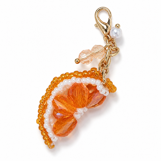 Handmade Glass Seed-Bead Orange Slice Bag Charm - Beaded Orange Slice Keychain for Bags & Keys