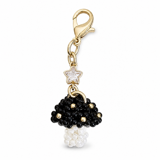 Handmade Glass Seed-Bead Mushroom Bag Charm - Beaded Mushroom Keychain for Bags & Keys