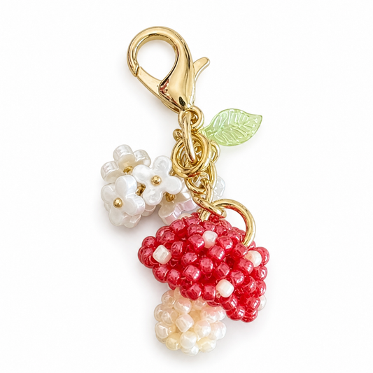 Handmade Glass Seed-Bead Mushroom Bag Charm - Beaded Mushroom Keychain for Bags & Keys