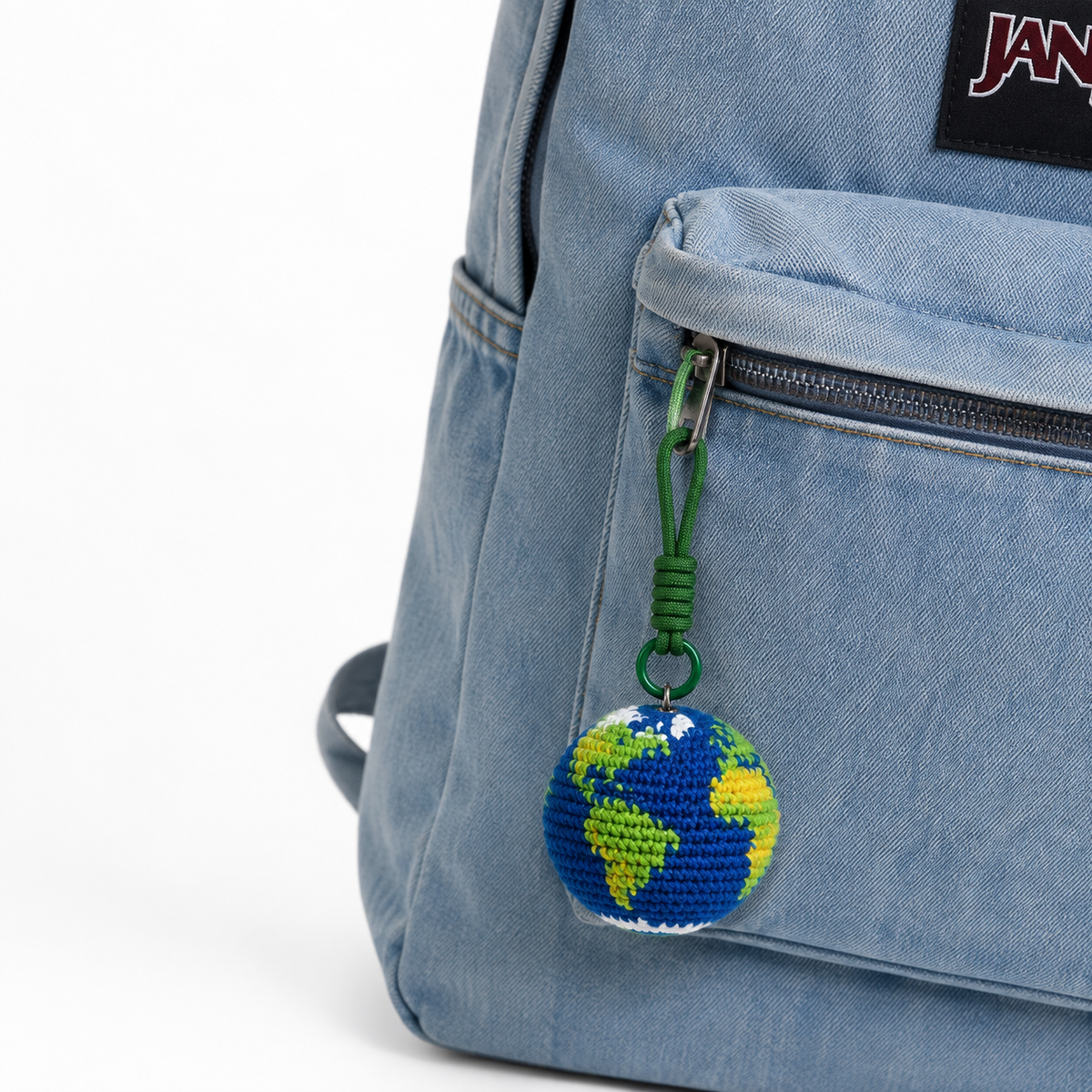 Blue Marble Earth Keychain – Hand-Crocheted Globe Charm for Bags & Backpacks