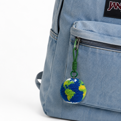 Blue Marble Earth Keychain – Hand-Crocheted Globe Charm for Bags & Backpacks