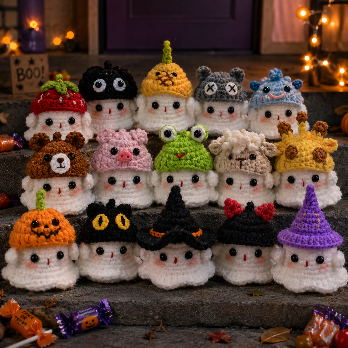 Ghost Bust Keychain – Hand-Crocheted Halloween Character Bag Charm