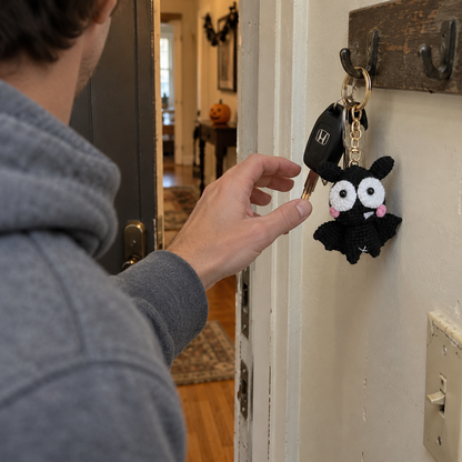 Night Flyer Bat Keychain – Hand-Crocheted Halloween Bag Charm