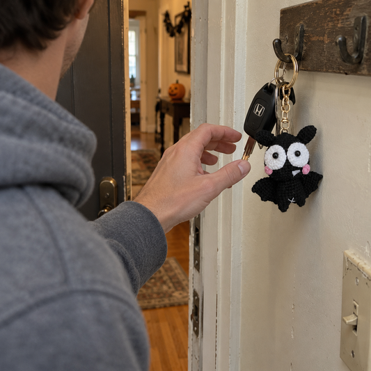 Night Flyer Bat Keychain – Hand-Crocheted Halloween Bag Charm