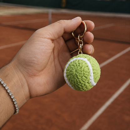 Center Court Tennis Ball Keychain – Hand-Crocheted Sports Bag Charm