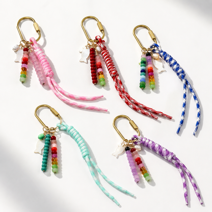 Beaded Bag Charm Keychain with Mother-of-Pearl Fish — Catch of the Day