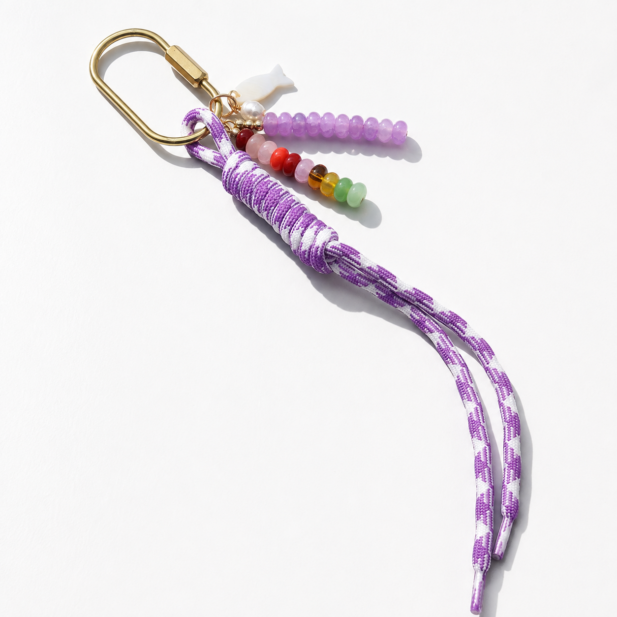 Beaded Bag Charm Keychain with Mother-of-Pearl Fish — Catch of the Day
