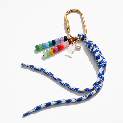 Beaded Bag Charm Keychain with Mother-of-Pearl Fish — Catch of the Day