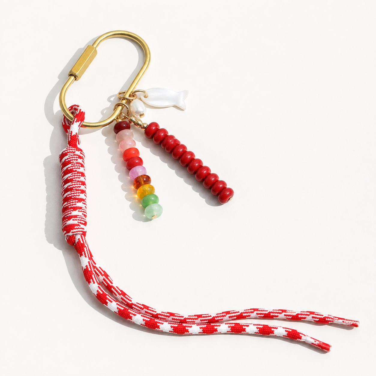 Beaded Bag Charm Keychain with Mother-of-Pearl Fish — Catch of the Day