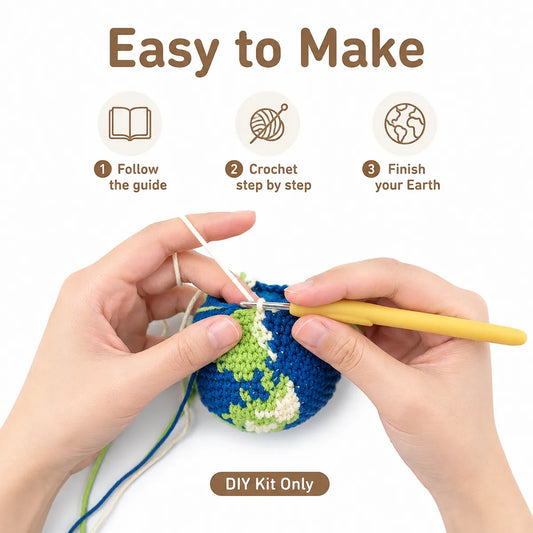DIY Crochet Earth Globe Kit for Beginners - Amigurumi Planet Pendant, Space Lover & Teacher Gift, Earth Day Craft with Yarn & Hook