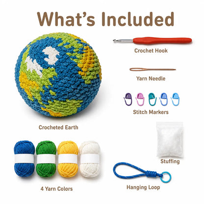 DIY Crochet Earth Globe Kit for Beginners - Amigurumi Planet Pendant, Space Lover & Teacher Gift, Earth Day Craft with Yarn & Hook