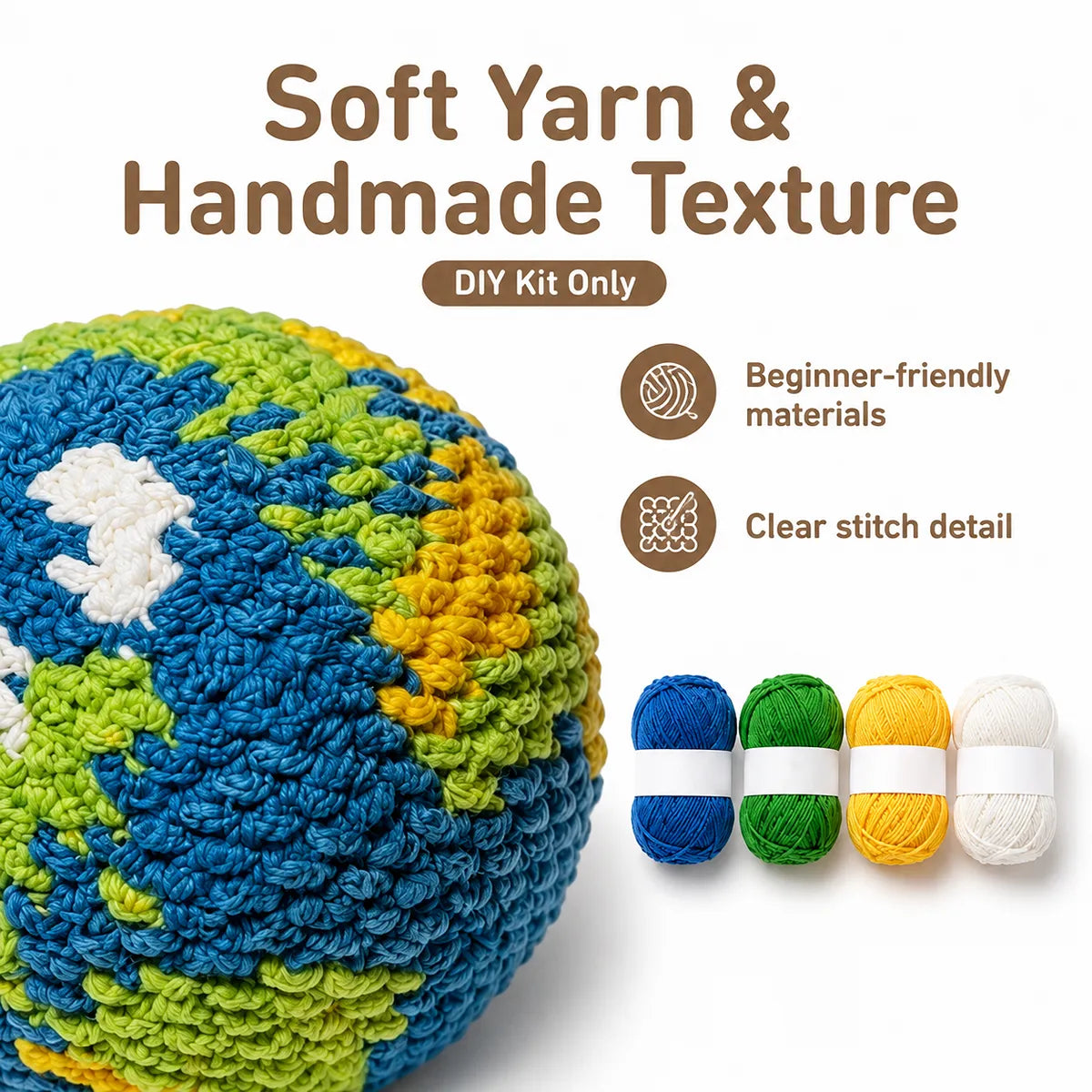 DIY Crochet Earth Globe Kit for Beginners - Amigurumi Planet Pendant, Space Lover & Teacher Gift, Earth Day Craft with Yarn & Hook