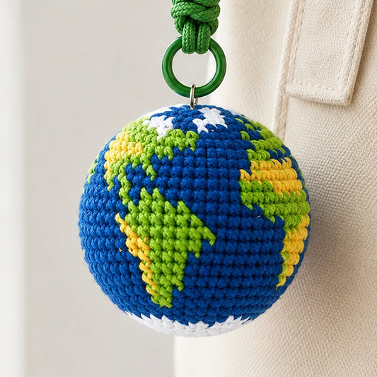 DIY Crochet Earth Globe Kit for Beginners - Amigurumi Planet Pendant, Space Lover & Teacher Gift, Earth Day Craft with Yarn & Hook